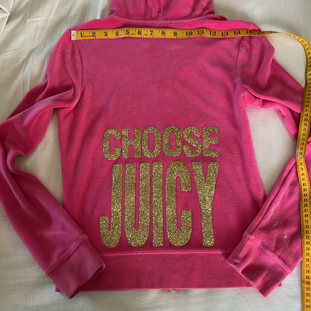 Juicy Couture Y2K VTG hot pink velour track  hoodie ChooseJuicy gold glitter Med - Picture 16 of 16